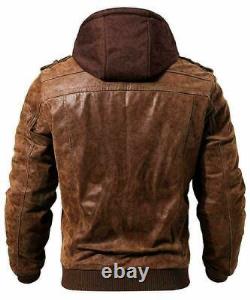 Men's Casual Stand Collar Distressed Brown Real Leather Zip-Up Biker Jacket