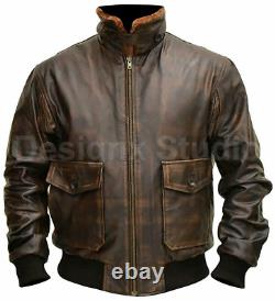 Men's Classic G-1 Flight Aviator Biker Style Brown Bomber Genuine Leather Jacket