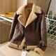 Men's Distressed Brown Bomber Aviator Fur Genuine Sheepskin Leather Jacket Coat