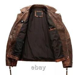 Men's Distressed Brown Cafe Racer Biker Riding Waxed Real Zipper Handmade Jacket