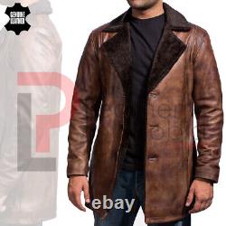 Men's Distressed Brown Fur Coat Genuine Leather Comfortable Fur Long jacket