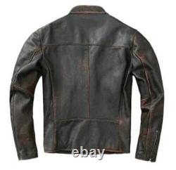 Men's Distressed Brown Genuine Leather Motorcycle Racer Fit Style Biker Jacket