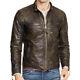 Men's Distressed Brown Leather Fashion Jacket