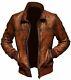 Men's Distressed Brown Leather Jacket Vintage Biker Style Bomber Biker Jacket