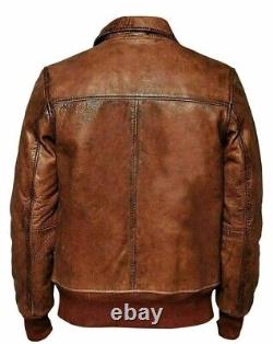 Men's Distressed Brown Leather Jacket Vintage Biker Style Bomber Biker Jacket