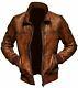 Men's Distressed Brown Leather Jacket Vintage Biker Style Bomber Winter Jacket