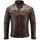 Men's Distressed Brown Leather Jacket With Quilted Shoulders