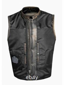 Men's Distressed Brown Leather Vest Gun Pocket Motorbike Motorcycle Waistcoat
