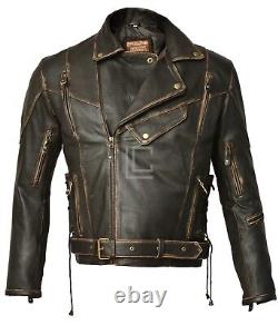 Men's Distressed Brown Terminator 2 Cafe Racer Vintage Biker Real Leather Jacket