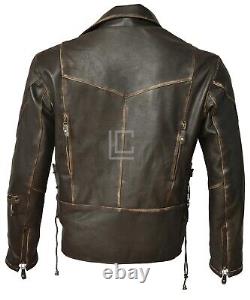 Men's Distressed Brown Terminator 2 Cafe Racer Vintage Biker Real Leather Jacket