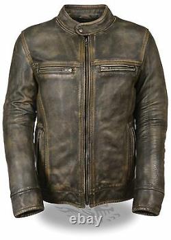 Men's Distressed Brown Vented Leather Jacket with Triple Stitch & Two Gun Pockets