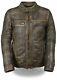 Men's Distressed Brown Vented Leather Jacket With Triple Stitch & Two Gun Pockets