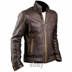 Men's Distressed Café Racer Stylish Biker Brown Leather Jacket