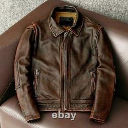 Men's Distressed Leather Jacket Biker Vintage Cafe Racer Brown Jacket Coat