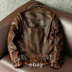 Men's Distressed Leather Jacket Biker Vintage Cafe Racer Brown Jacket Coat