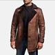 Men's Distressed Raf Aviator Winter Fur Coat Real Leather Long Coat Brown Bomber