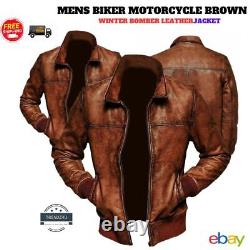 Men's Distressed Vintage Café Racer Brown Biker Motorcycle Real Leather Jacket