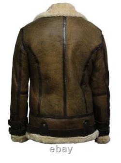 Men's Dunkirk Shearling Distressed Real Sheepskin Leather Jacket RAF WWll Coat