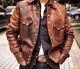 Men's Genuine Lambskin Leather Distressed Brown Vintage Biker Jacket Shirt