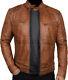 Men's Genuine Lambskin Leather Jacket Distress Brown Slim Fit Vintage Biker D21