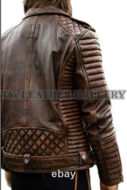 Men's Handmade Slim Fit Genuine Distressed Brown Motorcycle Leather Jacket