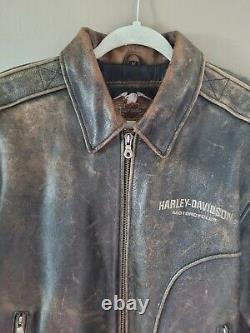 Men's Harley Davidson Leather Bomber Jacket Size Medium Vintage Distressed