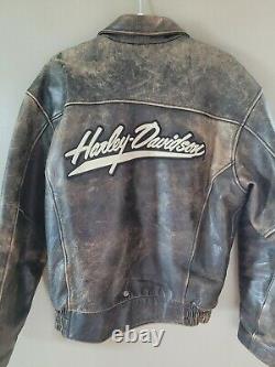 Men's Harley Davidson Leather Bomber Jacket Size Medium Vintage Distressed
