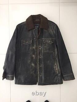 Men's Leather Distressed Look Flying Jacket By GAP