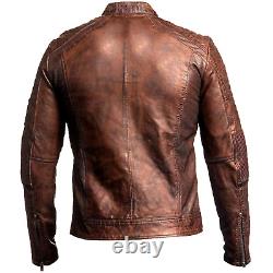 Men's Leather Jacket Biker Vintage Cafe Racer Distressed Brown Leather Jacket