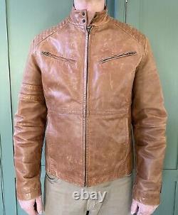 Men's, Leather, Stylish, Quilted, Tan, Distressed, Biker Jacket by Cottonfield