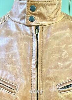 Men's, Leather, Stylish, Quilted, Tan, Distressed, Biker Jacket by Cottonfield