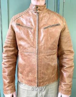 Men's, Leather, Stylish, Quilted, Tan, Distressed, Biker Jacket by Cottonfield