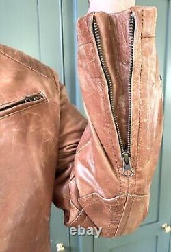 Men's, Leather, Stylish, Quilted, Tan, Distressed, Biker Jacket by Cottonfield