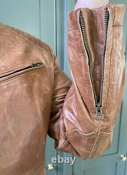 Men's, Leather, Stylish, Quilted, Tan, Distressed, Biker Jacket by Cottonfield