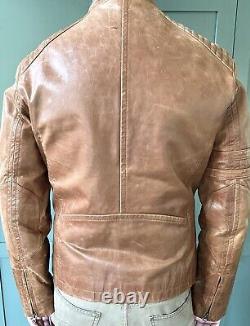 Men's, Leather, Stylish, Quilted, Tan, Distressed, Biker Jacket by Cottonfield