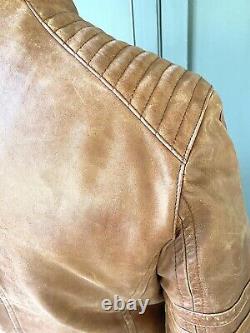 Men's, Leather, Stylish, Quilted, Tan, Distressed, Biker Jacket by Cottonfield