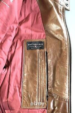 Men's, Leather, Stylish, Quilted, Tan, Distressed, Biker Jacket by Cottonfield