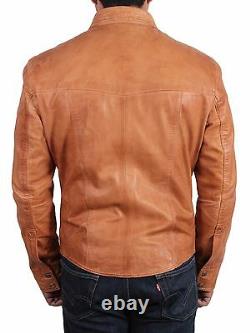 Men's Leather Vintage Distressed Classic Rock Tan Rub Off Biker Jacket