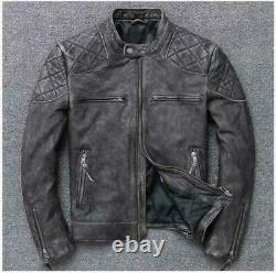 Men's Motorcycle Biker Cafe Racer Vintage Distressed Black Real Leather Jacket