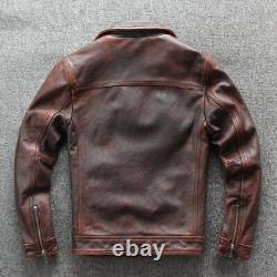 Men's Motorcycle Biker Vintage Cafe Racer Distressed Brown Real Leather Jacket