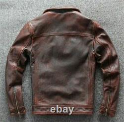 Men's Motorcycle Biker Vintage Cafe Racer Distressed Brown Real Leather Jacket