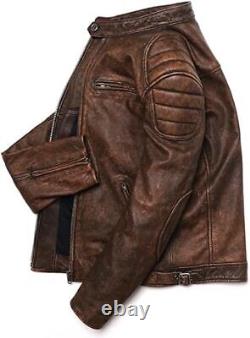 Men's Motorcycle Biker Vintage Cafe Racer Distressed Brown Real Leather Jacket