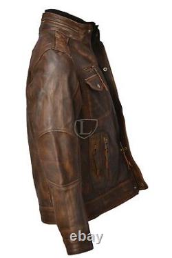 Men's Motorcycle Biker Vintage Distressed Brown Cafe Racer 2 Real Leather Jacket