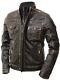 Men's Motorcycle Biker Vintage Distressed Brown Cafe Racer Real Leather Jacket