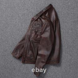 Men's Motorcycle Biker Vintage Distressed Brown Cafe Racer Real Leather Jacket