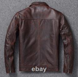Men's Motorcycle Biker Vintage Distressed Brown Cafe Racer Real Leather Jacket