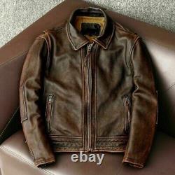 Men's Motorcycle Retro Cafe Racer Distressed Brown Biker Real Leather Jacket