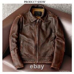 Men's Motorcycle Vintage Cafe Racer Biker Distressed Brown Real Leather Jacket