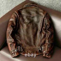 Men's Motorcycle Vintage Cafe Racer Distressed Brown Biker Real Leather Jacket