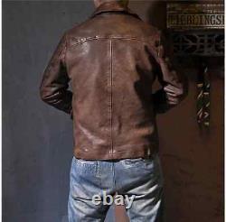 Men's Motorcycle Vintage Cafe Racer Distressed Brown Bomber Real Leather Jacket